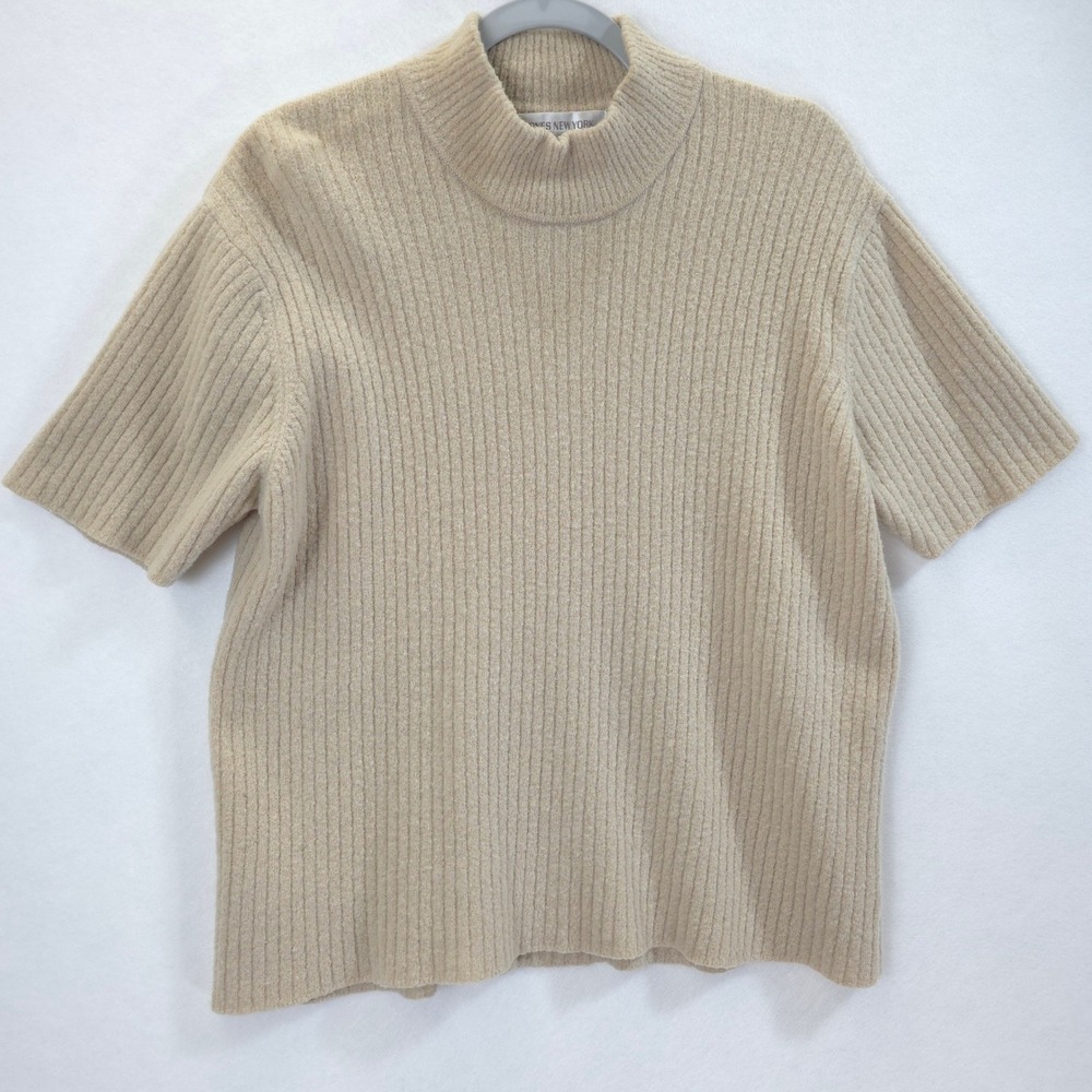Jones New York Sweater Merino Blend Ribbed Mock Neck Beige Women 2X Quiet Luxury